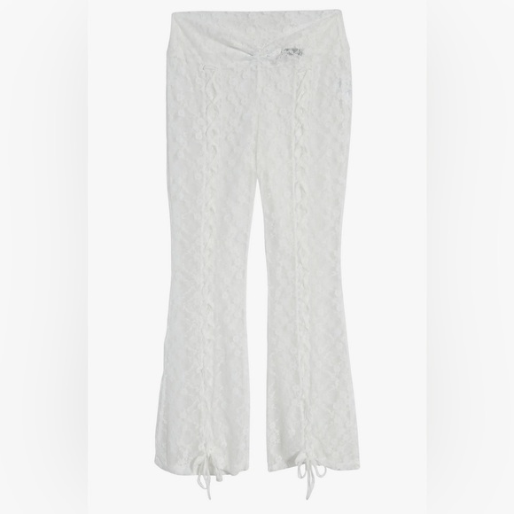 House of Sunny Lovers Lace Sheer Kick Flare Pants Porcelain NEW - Picture 9 of 10